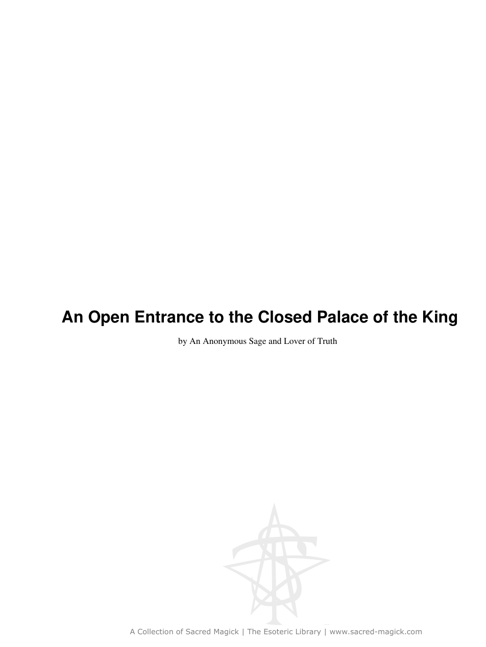 Open entrance to the closed palace of the king cover