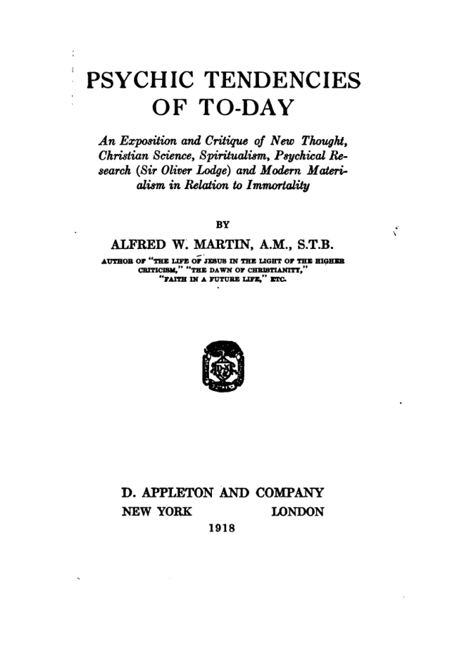 Psychic Tendencies of Today - A W Martin cover