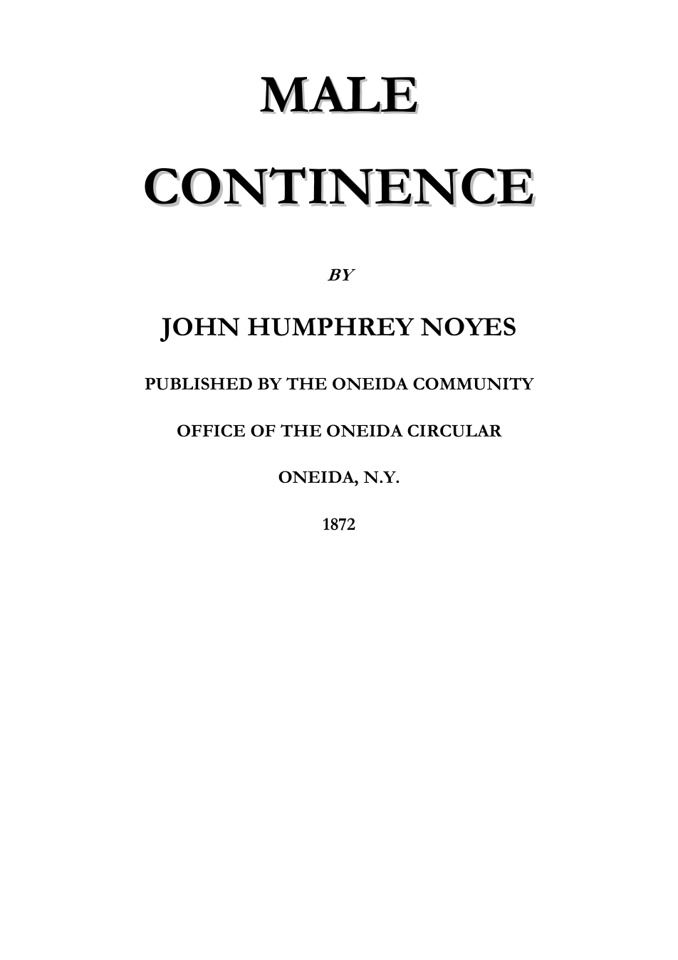 Male Continence - J H Noyes cover
