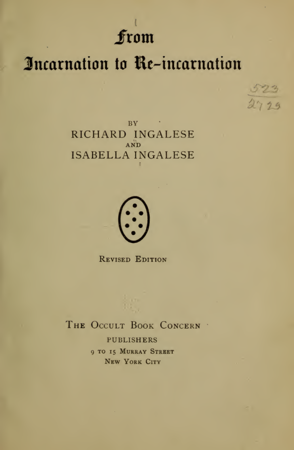 From Incarnation To Re-incarnation (1908) cover