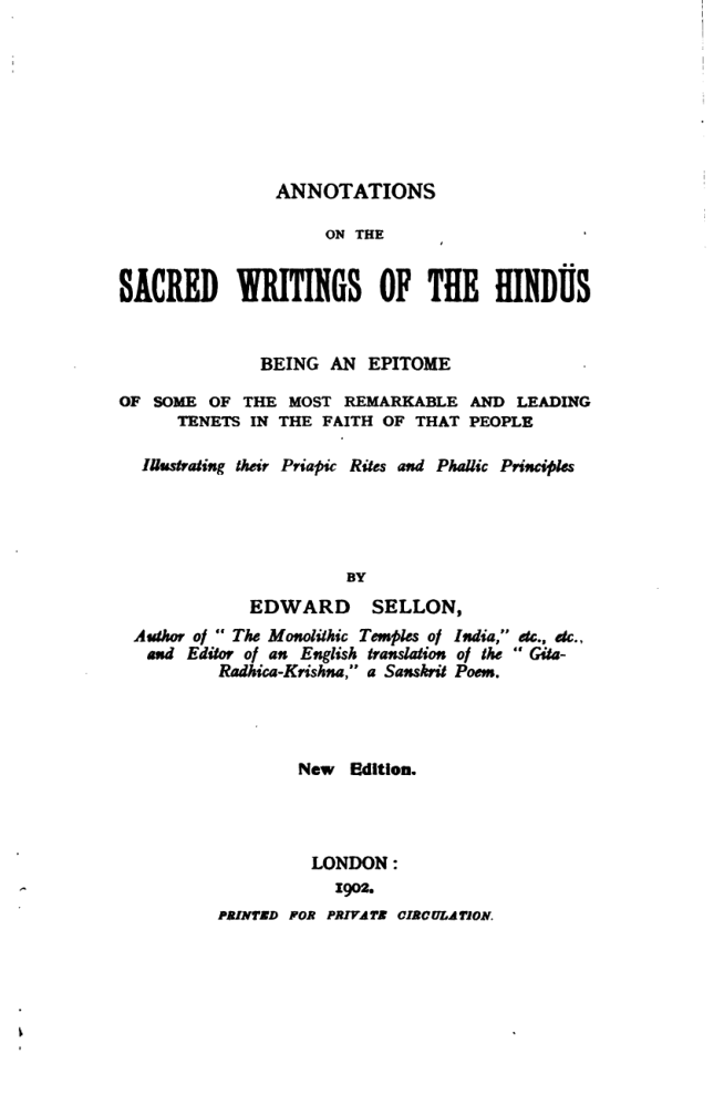 The Sacred Writings of the Hindus E Sellon cover