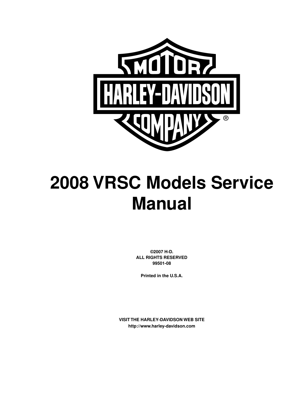 2008 VRSC Models Service Manual cover