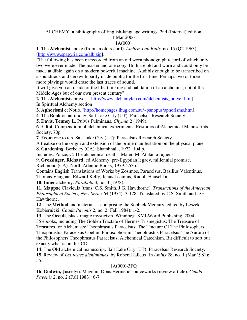 Alchemy - A Bibliography cover