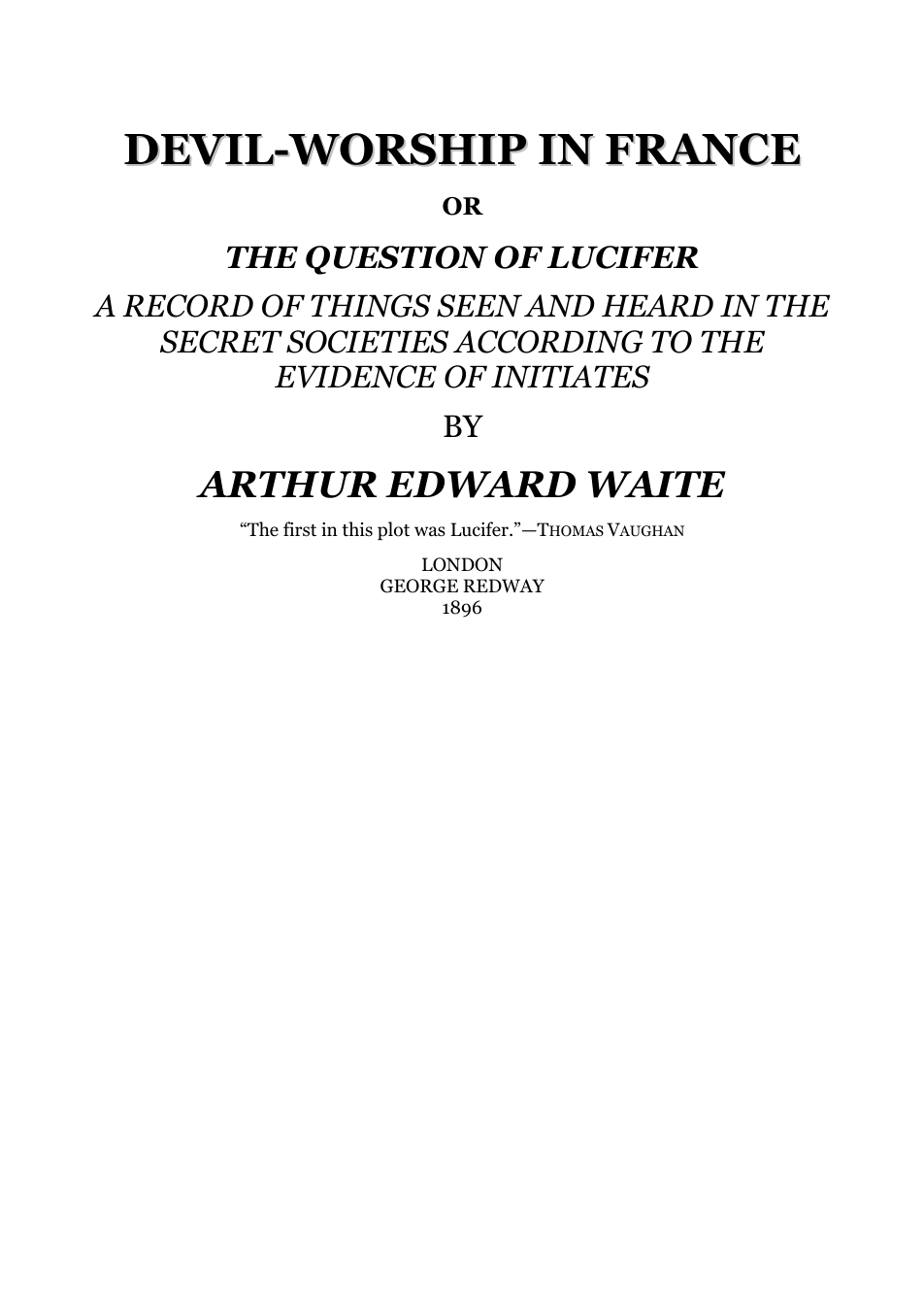 Devil-Worship In France - A E Waite cover
