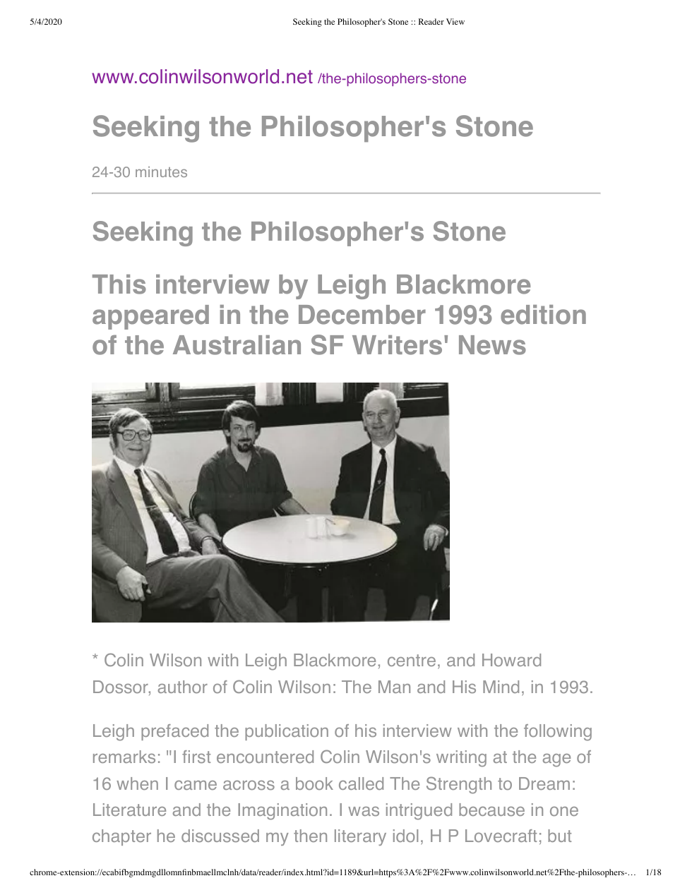 Colin Wilson - Interview - Seeking The Philosopher's Stone cover