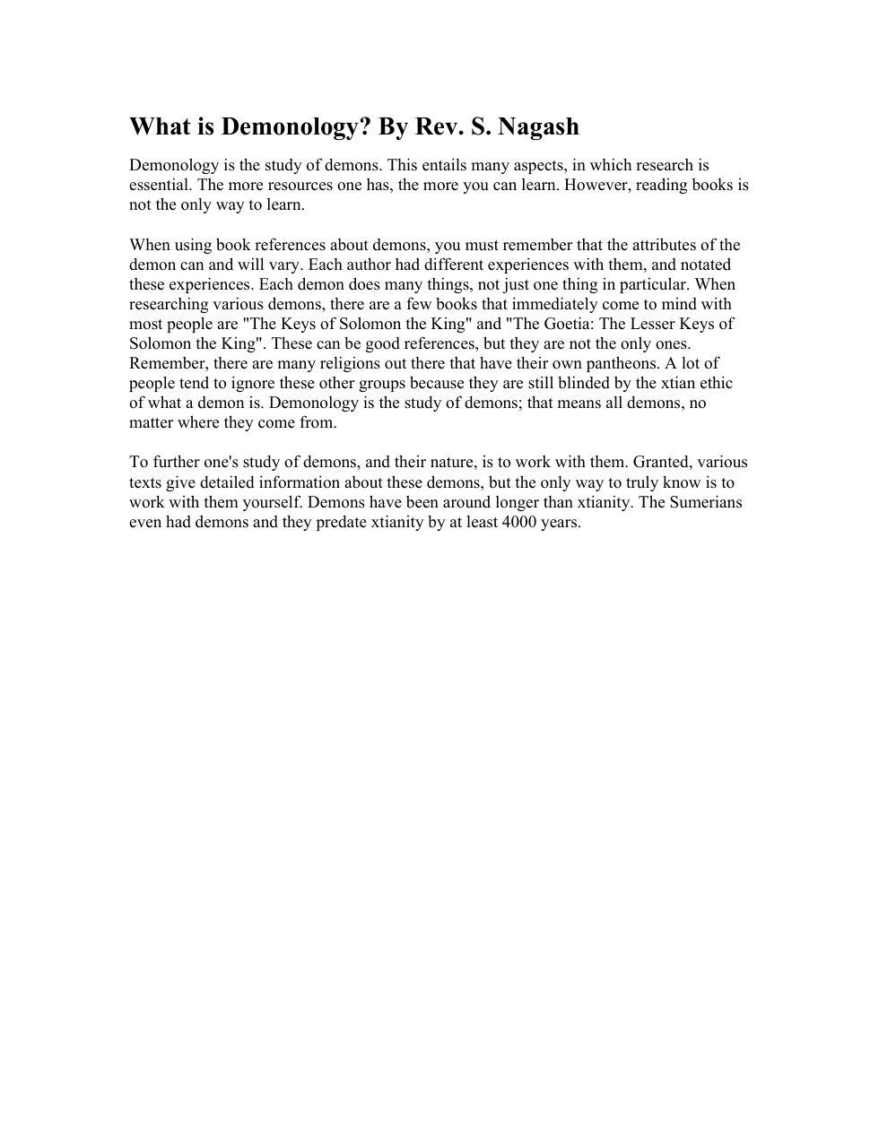 What is Demonology By Rev. S. Nagash cover