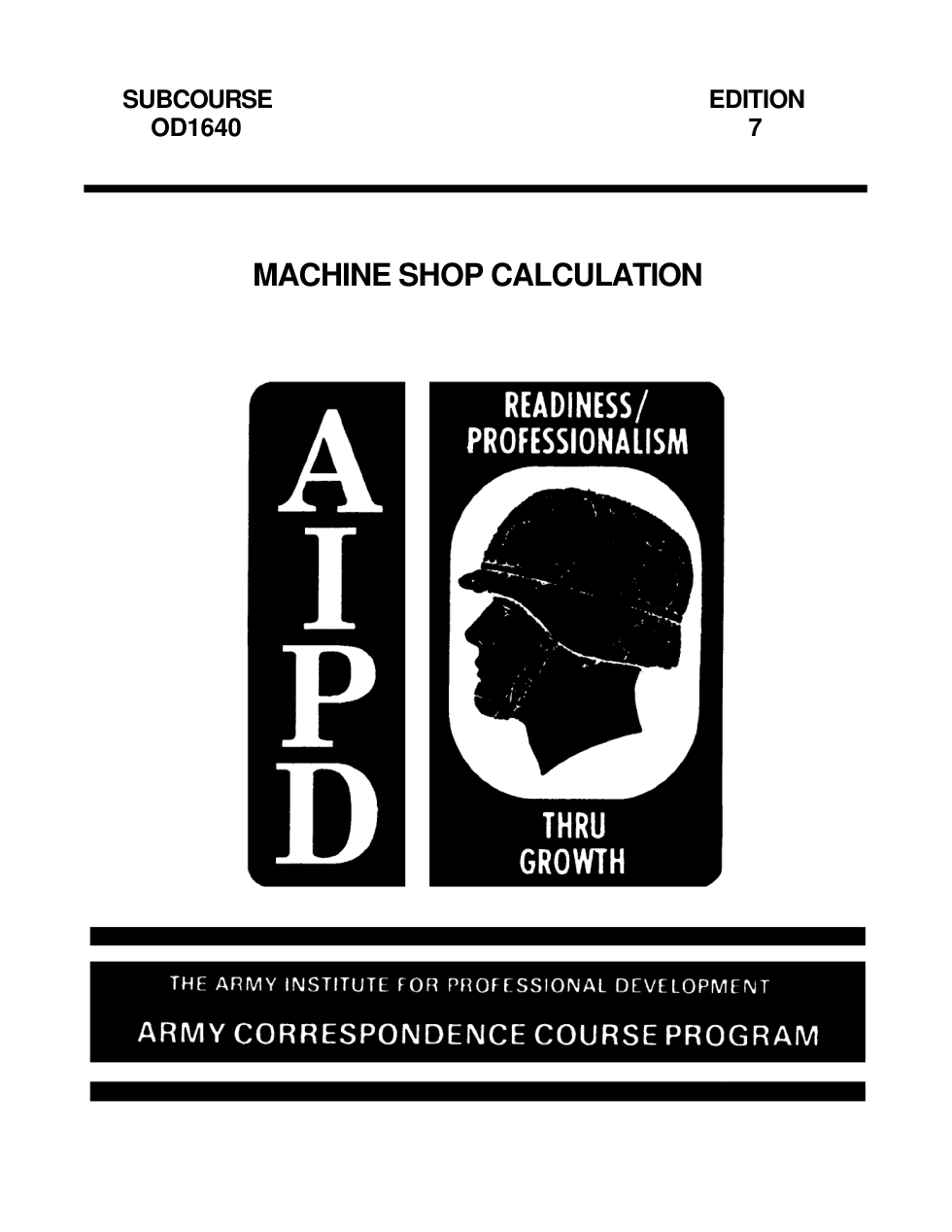 ARMY Machinist - Machine Shop Calculation Ed.7 127p. cover