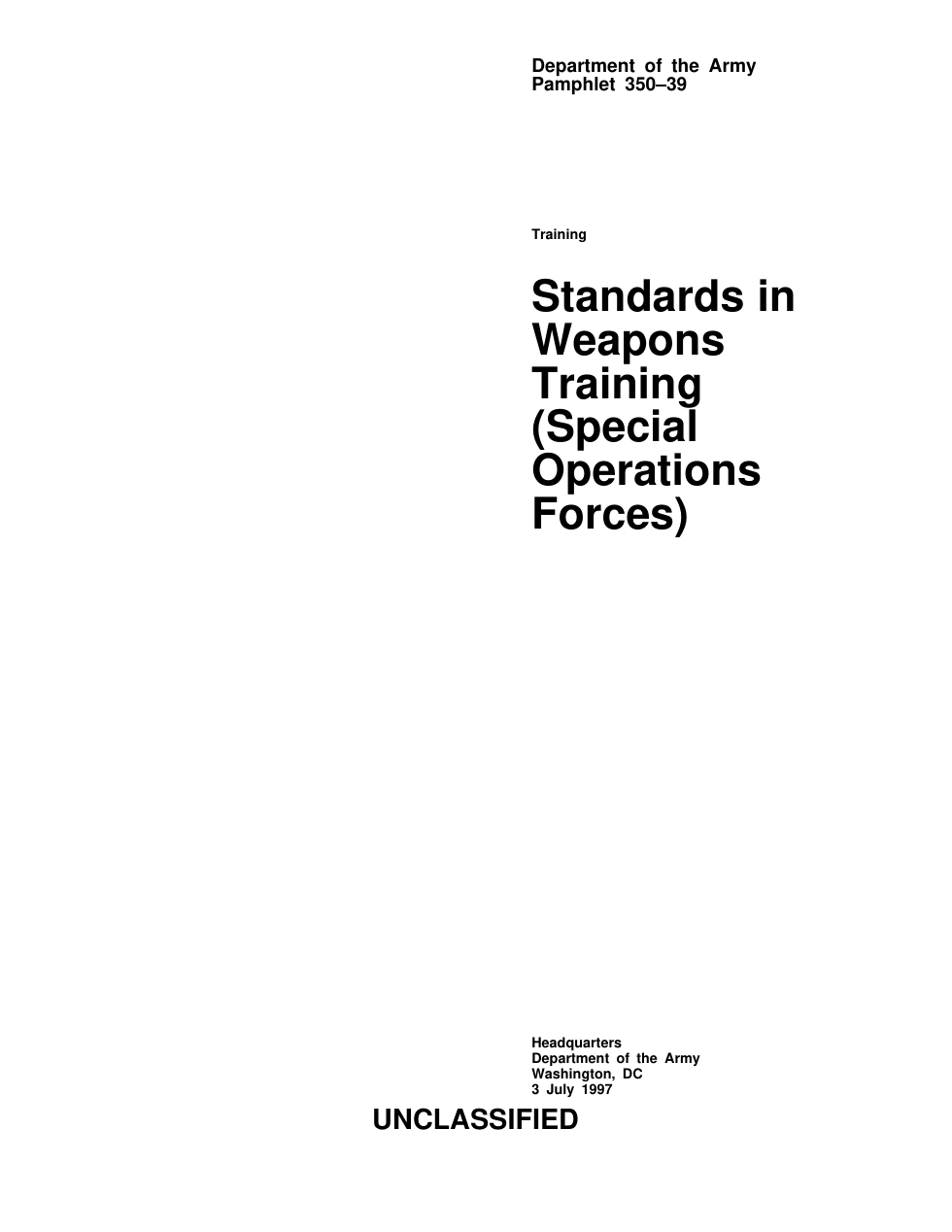 ARMY Standards in Weap. Training for Spec Ops 1997, 56pgs cover