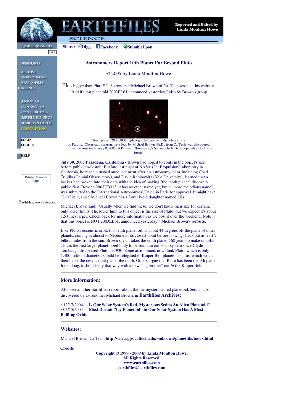 07 30 2005 Astronomers Report 10th Planet Far Beyond Pluto cover