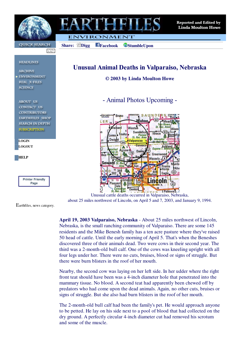 04 19 2003 Unusual Animal Deaths in Valparaiso, Nebraska cover