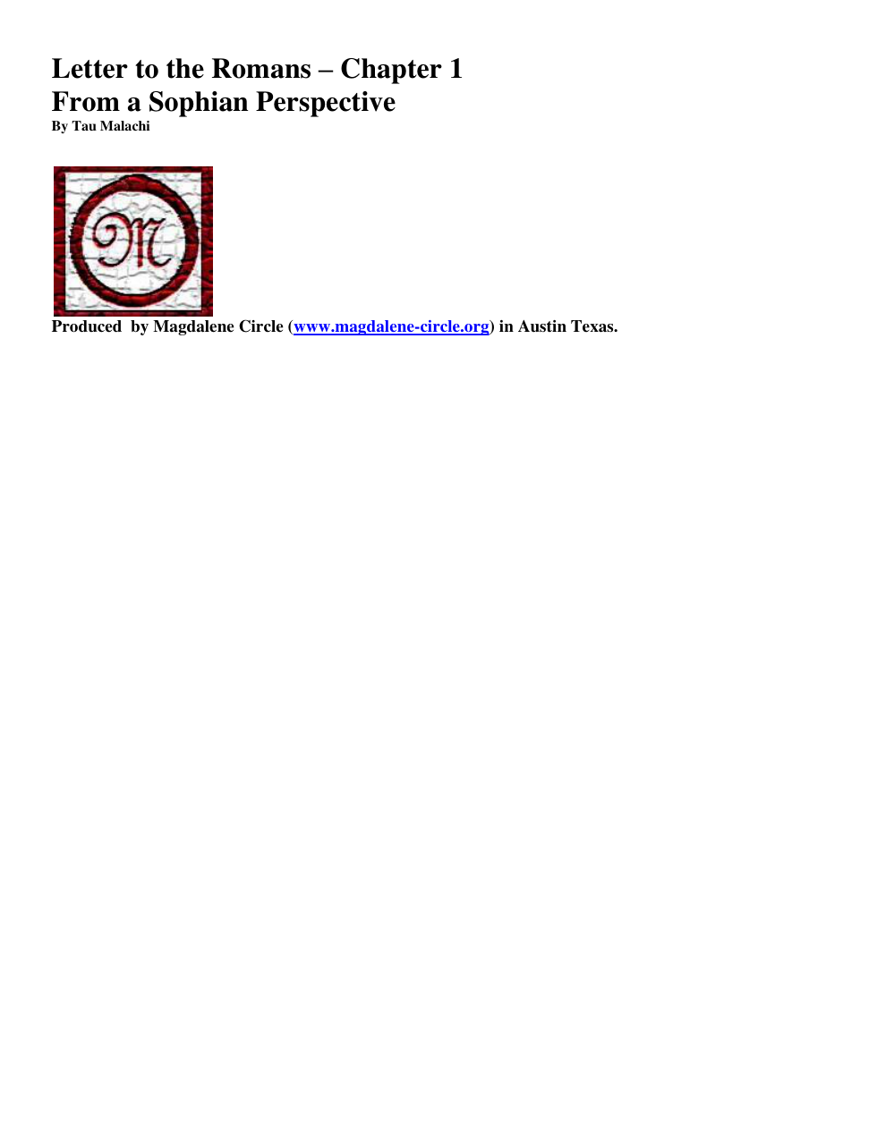 Sophian Gnostic Tradition - Scripture Studies, Romans Chapter 1 (New Testament) cover