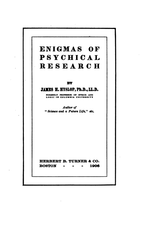 Enigmas of Psychical Research - J Hyslop cover