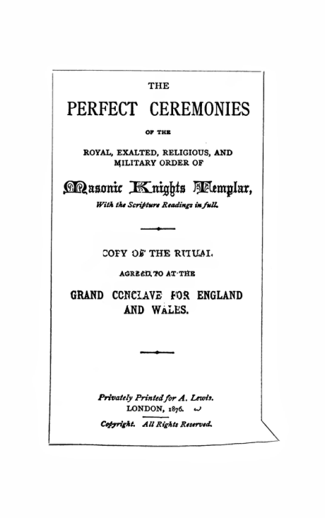 The Perfect Ceremonies Of The Masonic Knights Templar cover
