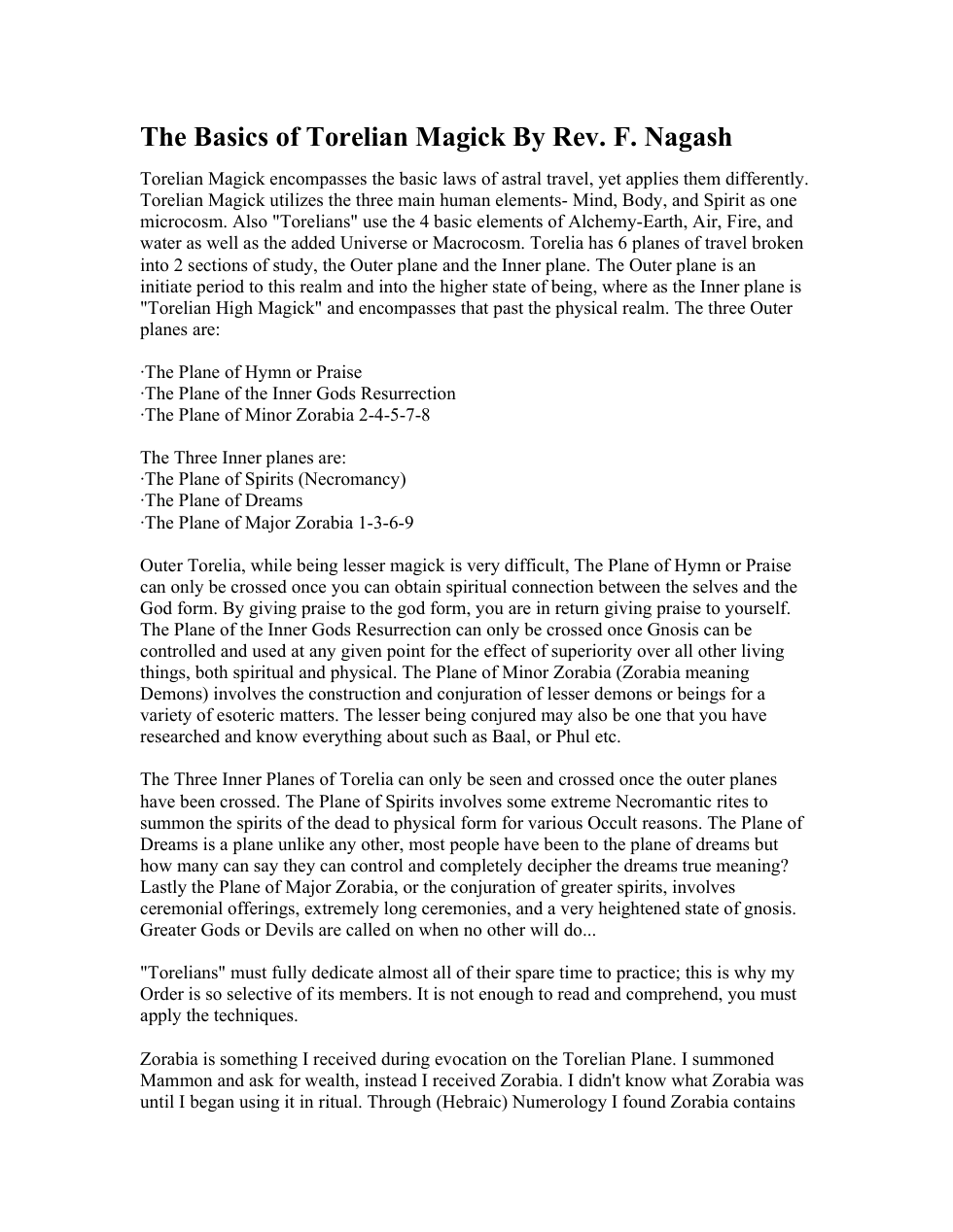 The Basics of Torelian Magick By Rev. F. Nagash cover