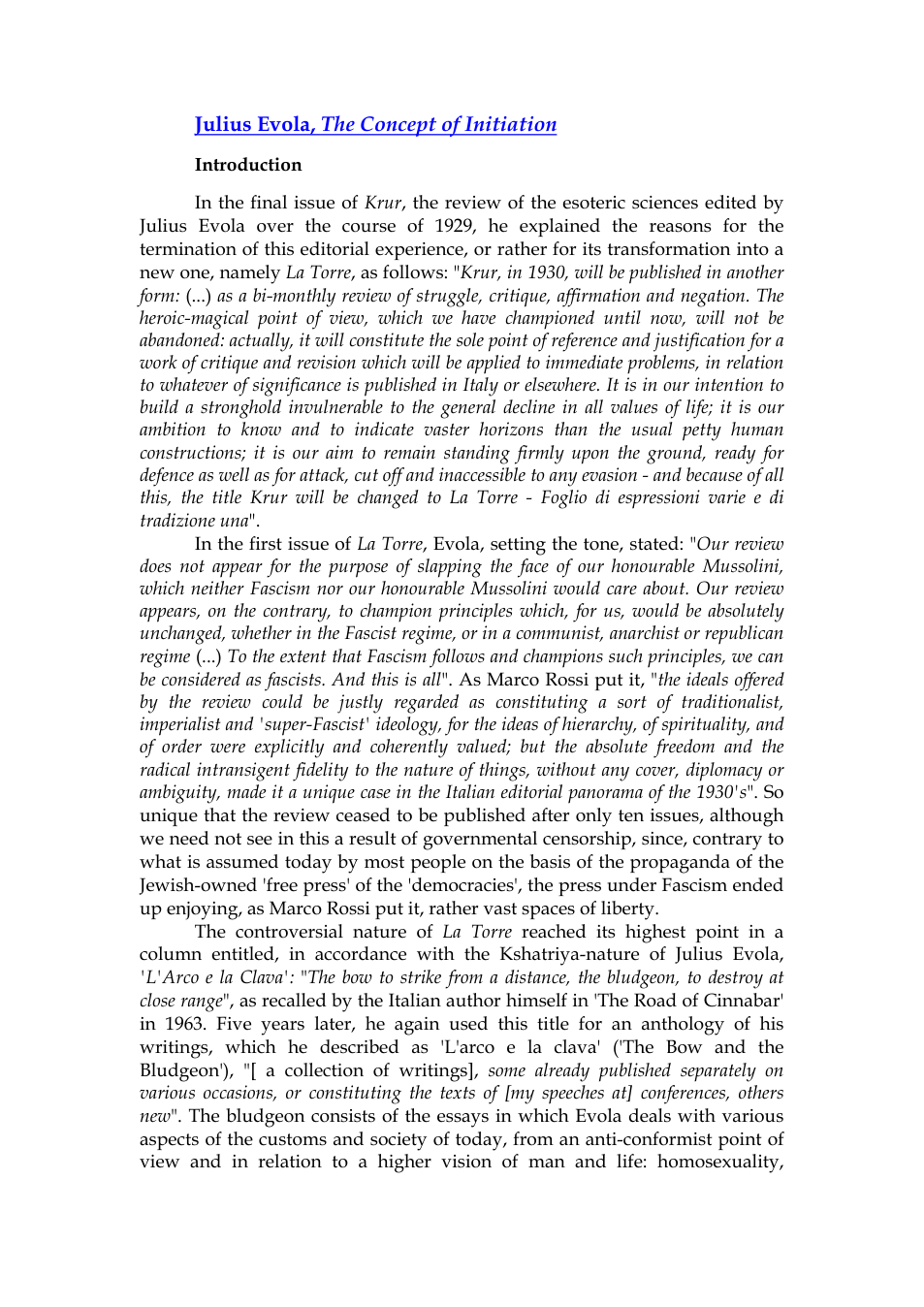 Julius Evola, The Concept of Initiation full text cover