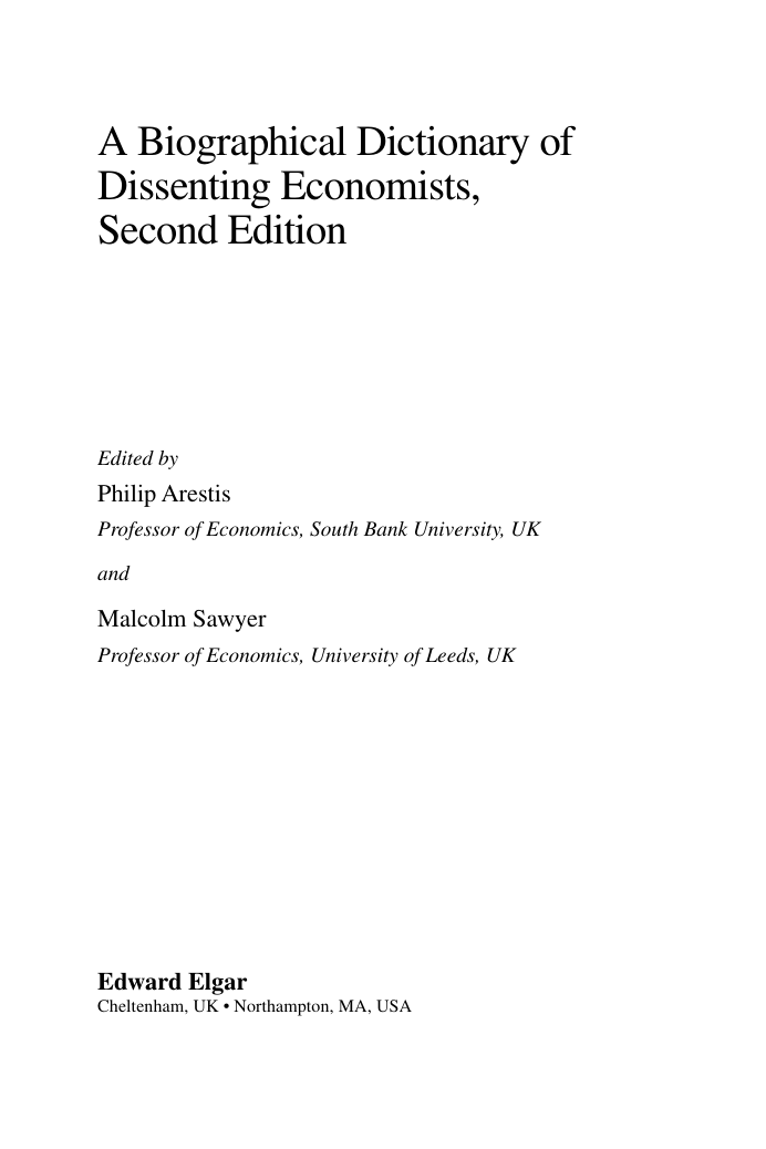 A Biographical Dictionary of Dissenting Economists 2nd Edition cover