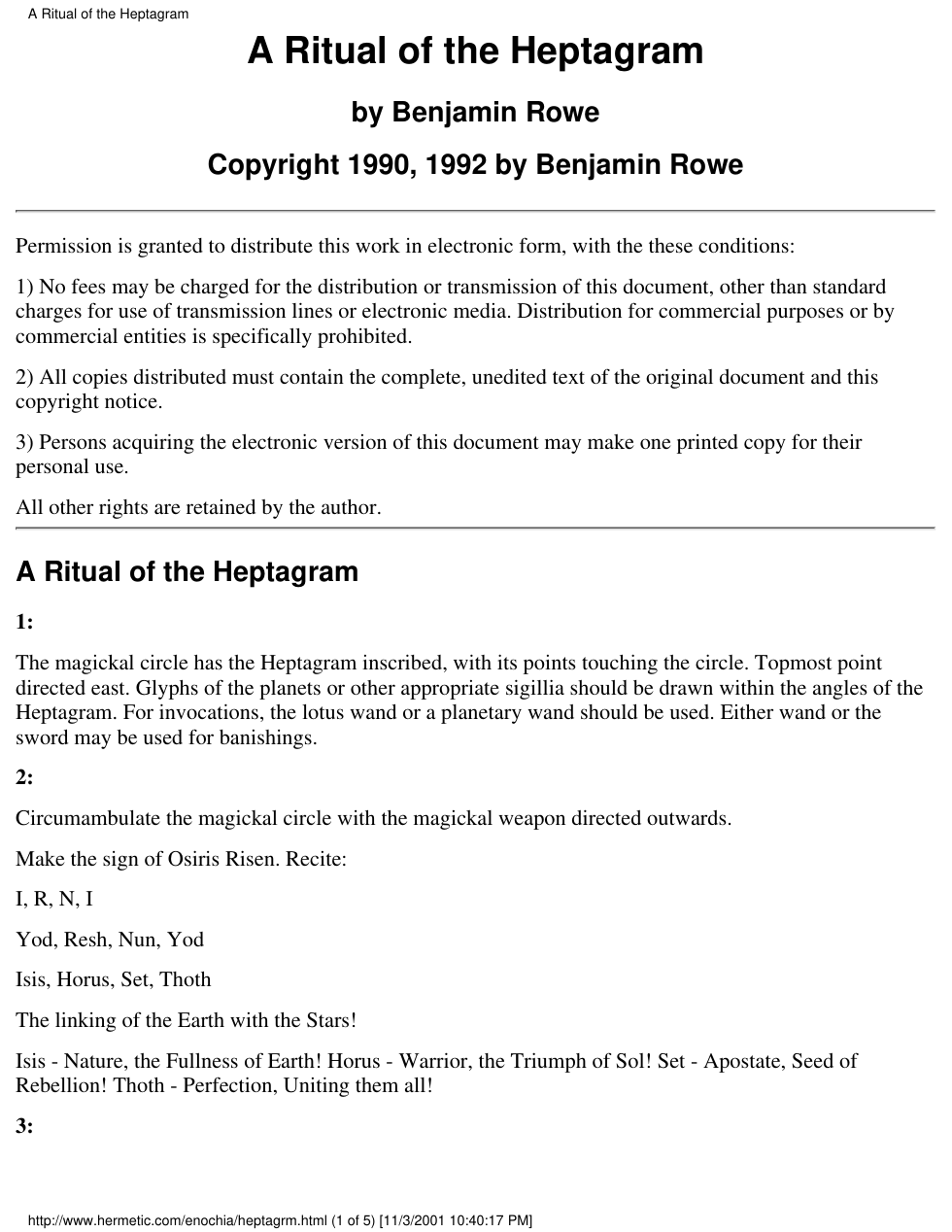 Rowe - Ritual of the Heptagram cover