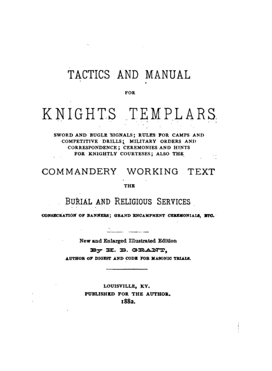 Tactics & Manual For Knights Templars - H B Grant cover