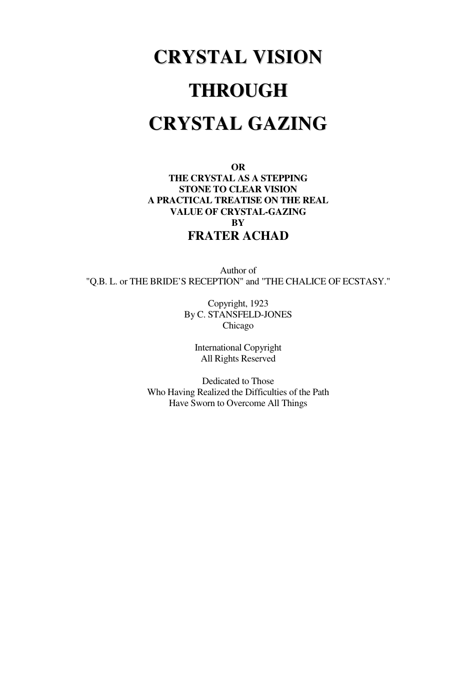 Crystal Vision Through Crystal Gazing - Frater Achad cover