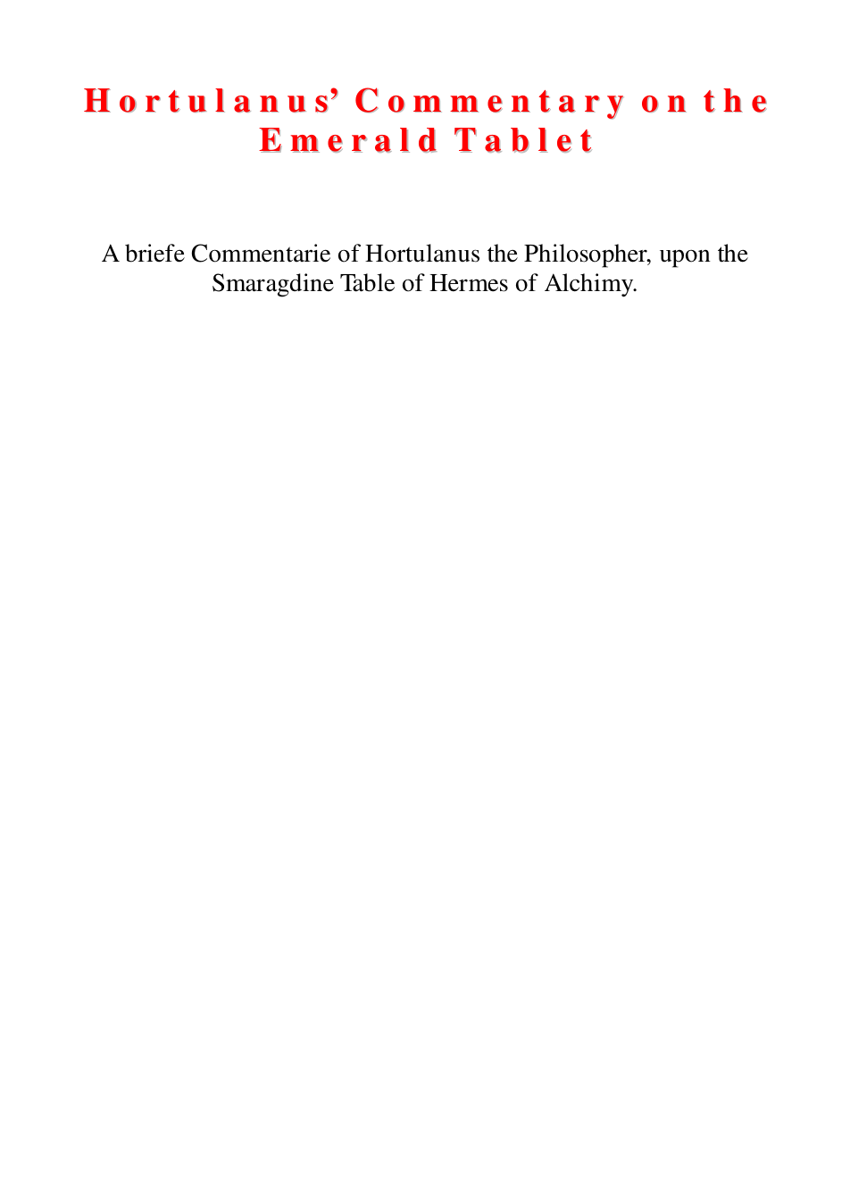 Hortulanus' Commentary on the Emerald Tablet cover