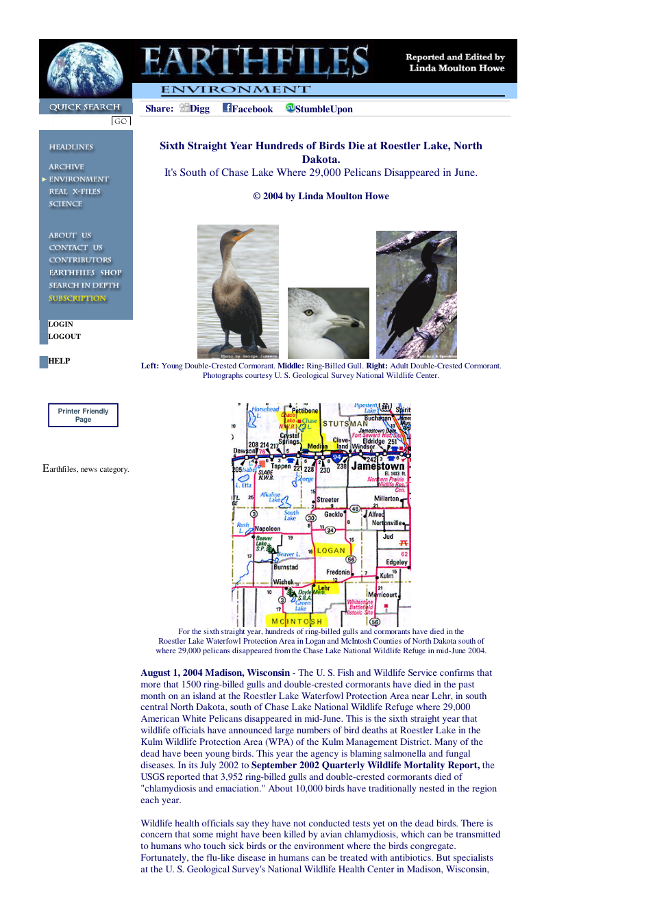 08 01 2004 Sixth Straight Year Hundreds of Birds Die at Roestler Lake, North Dakota. cover