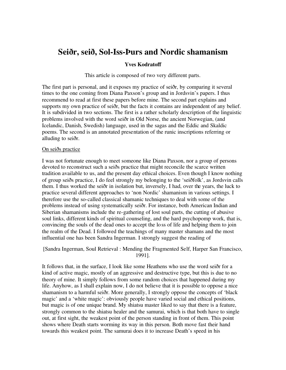 Yves Kodratoff - Seiðr, seið, Sol-Iss-Þurs and Nordic shamanism cover