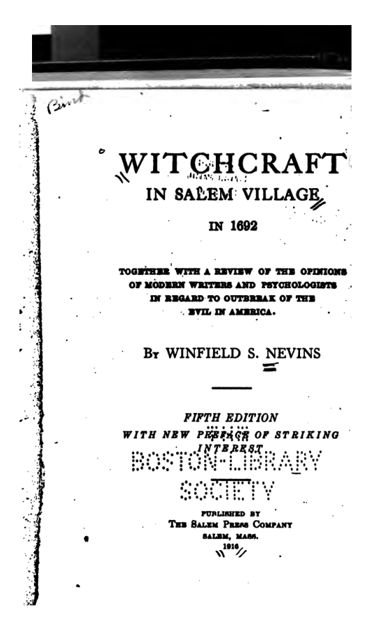 Witchcraft in Salem village in 1692(1971) cover