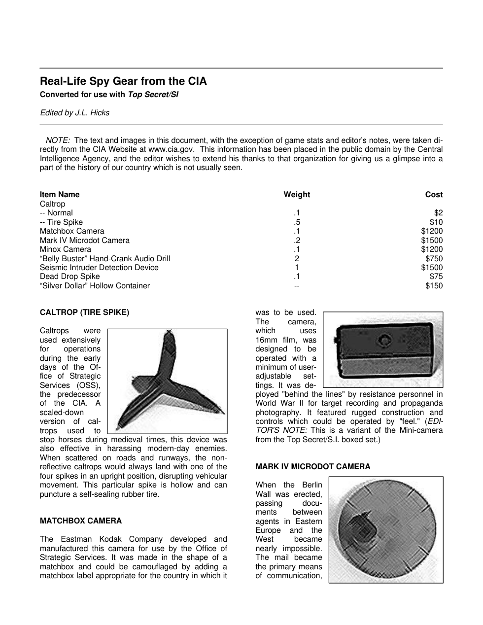 CIA - Real Life Spy Gear (From CIA Site) 2 pages cover
