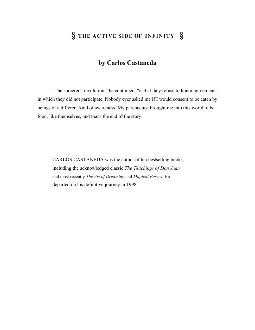 Carlos Castaneda - The Active Side Of Infinity cover