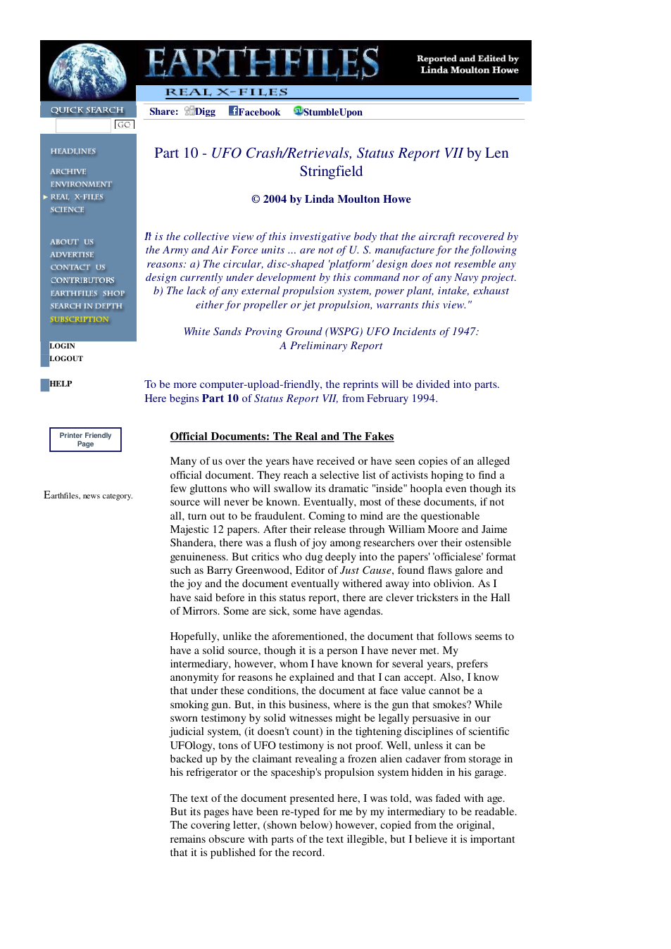 02 01 2004 Part 10 - UFO Crash Retrievals, Status Report VII by Len Stringfield cover