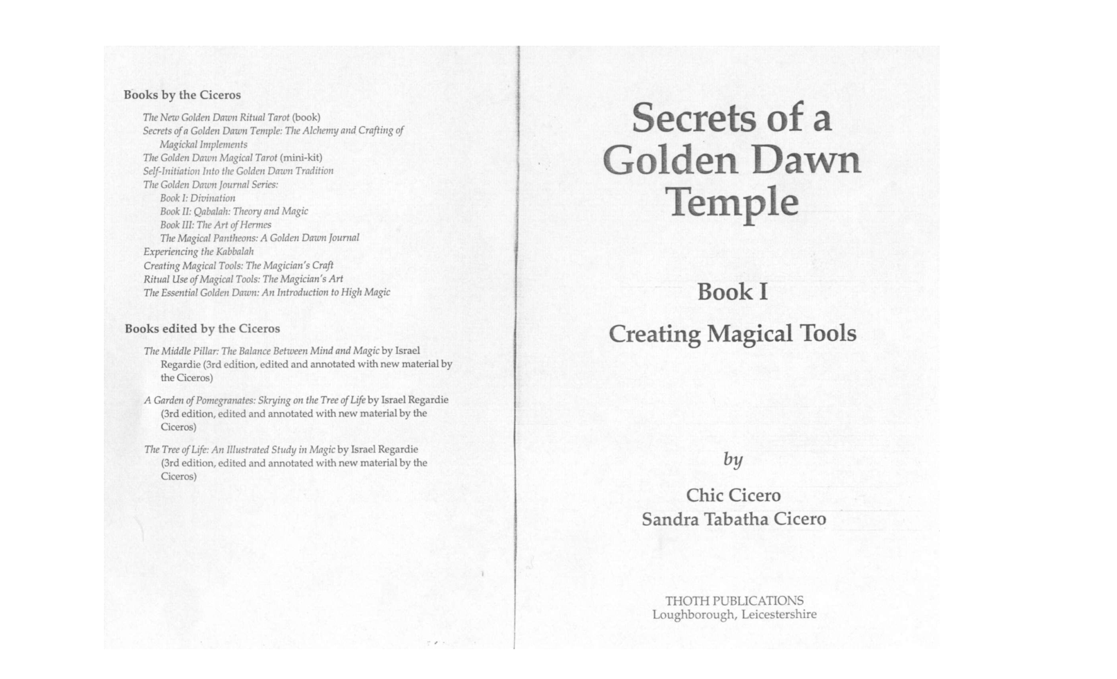 Cicero - Secrets of a Golden Dawn Temple - Book 1 - Creating Magical Tools cover