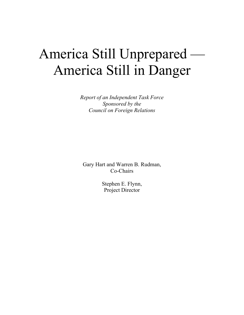 CFR - America Still Unprepared cover