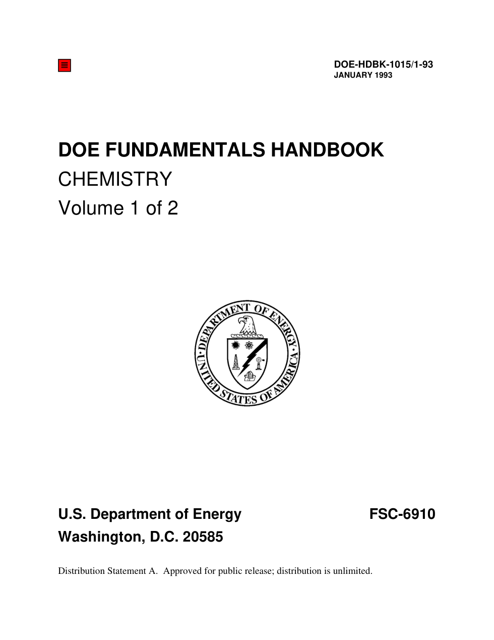 USDOE - Chemistry, Volume 1 of 2 1993 140 pages cover