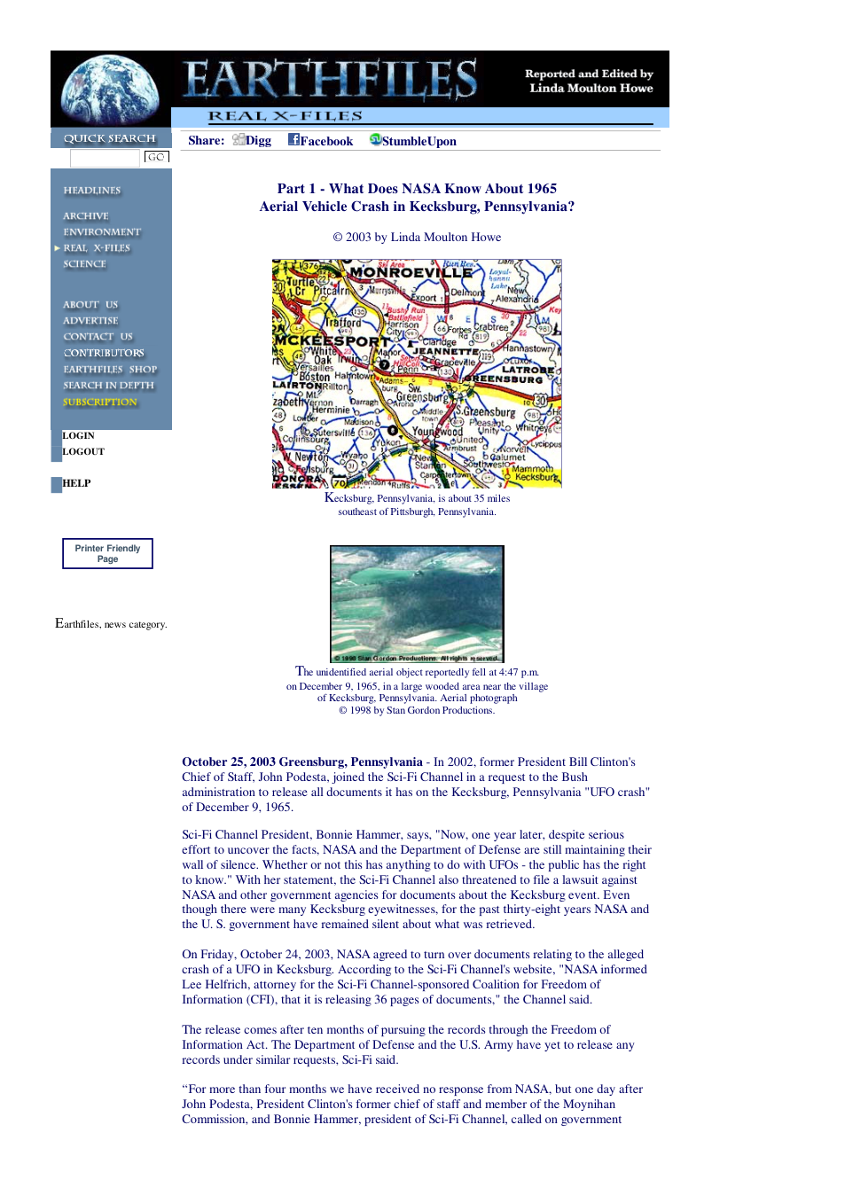 10 25 2003 Part 1 - What Does NASA Know About 1965 Aerial Vehicle Crash in Kecksburg, Pennsylvania cover