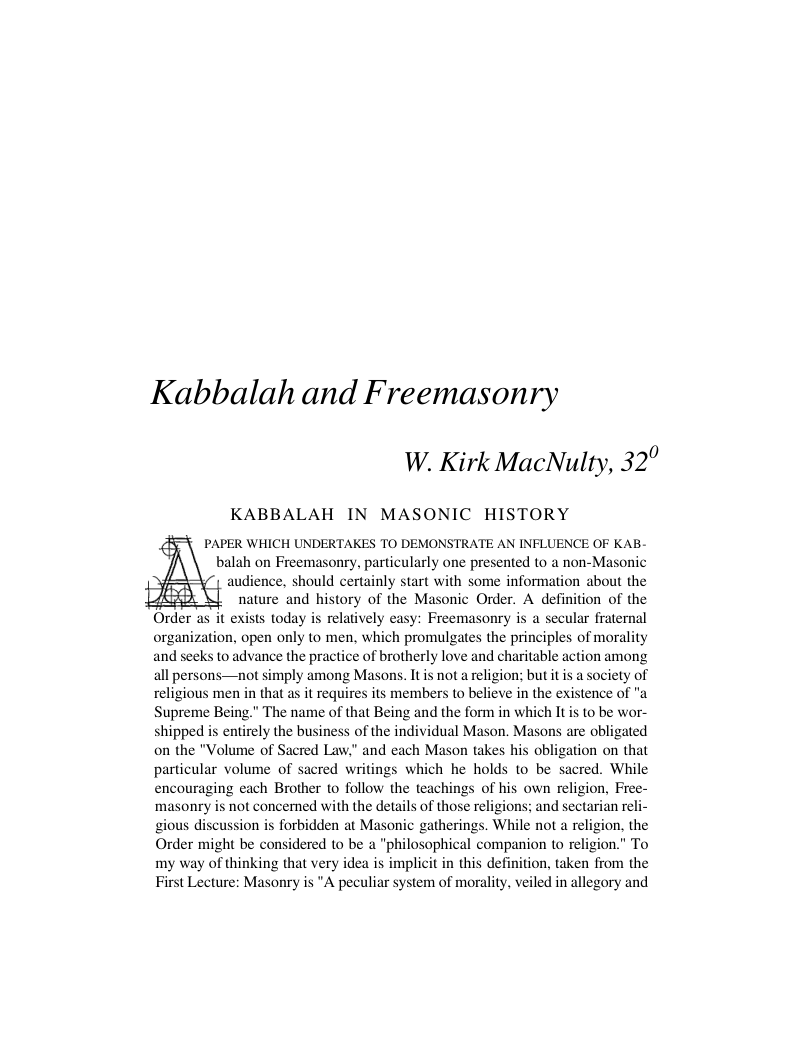 W. Kirk MacNulty - Kabbalah and Freemasonry cover