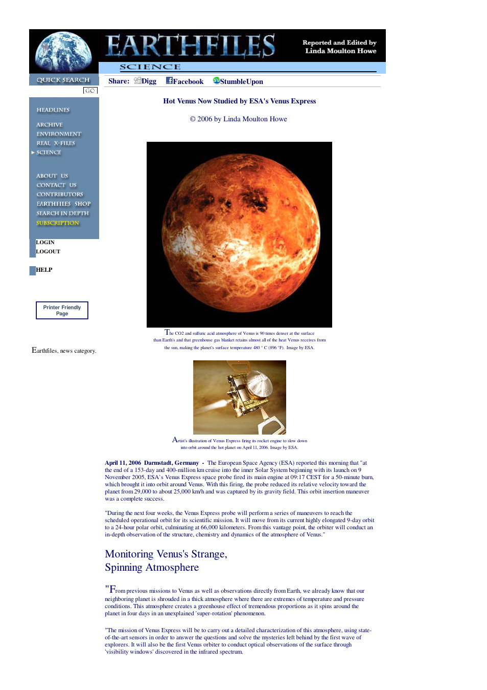 04 11 2006 Hot Venus Now Studied by ESA's Venus Express cover