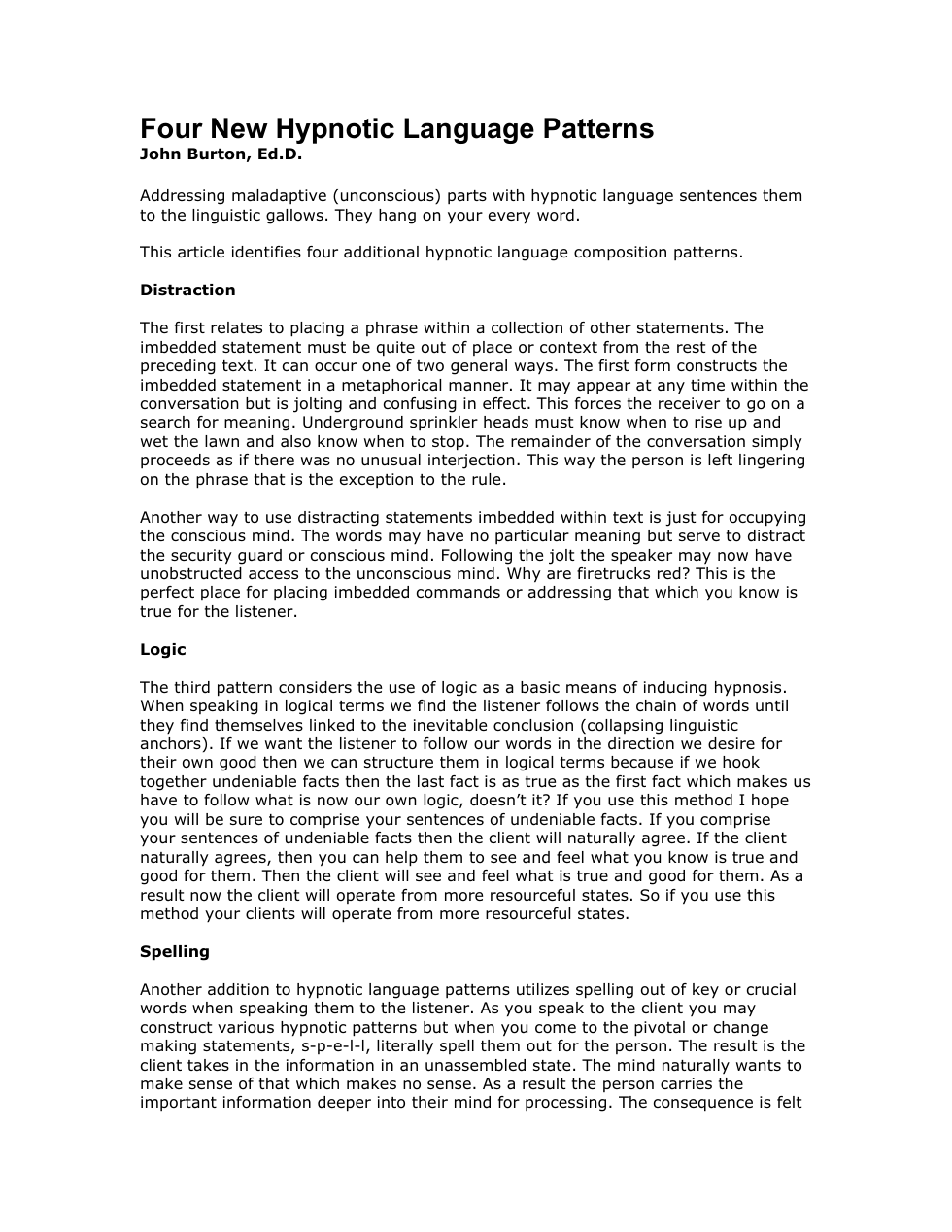 Four New Hypnotic Language Patterns cover