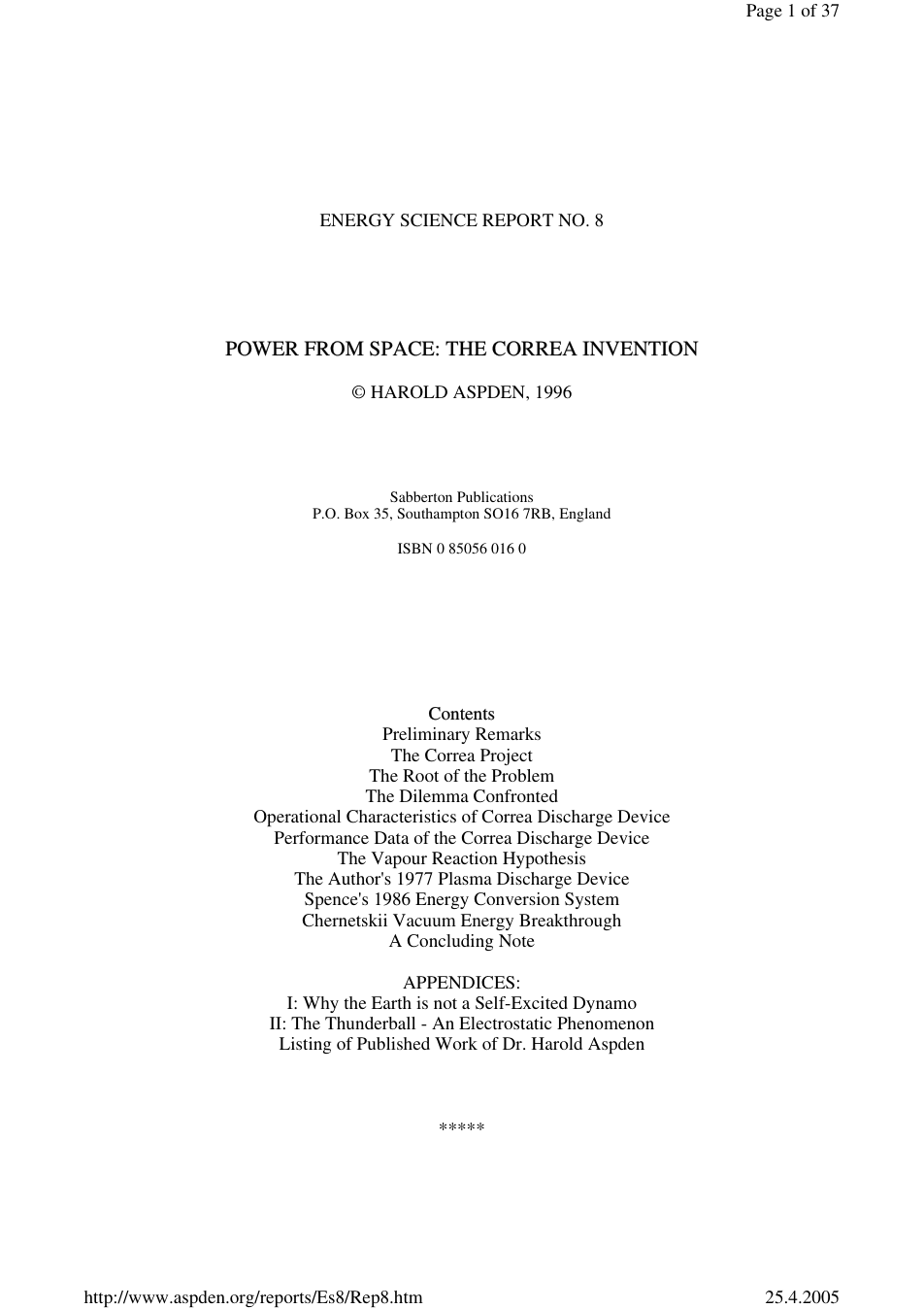 Power From Space - The Correa Invention cover