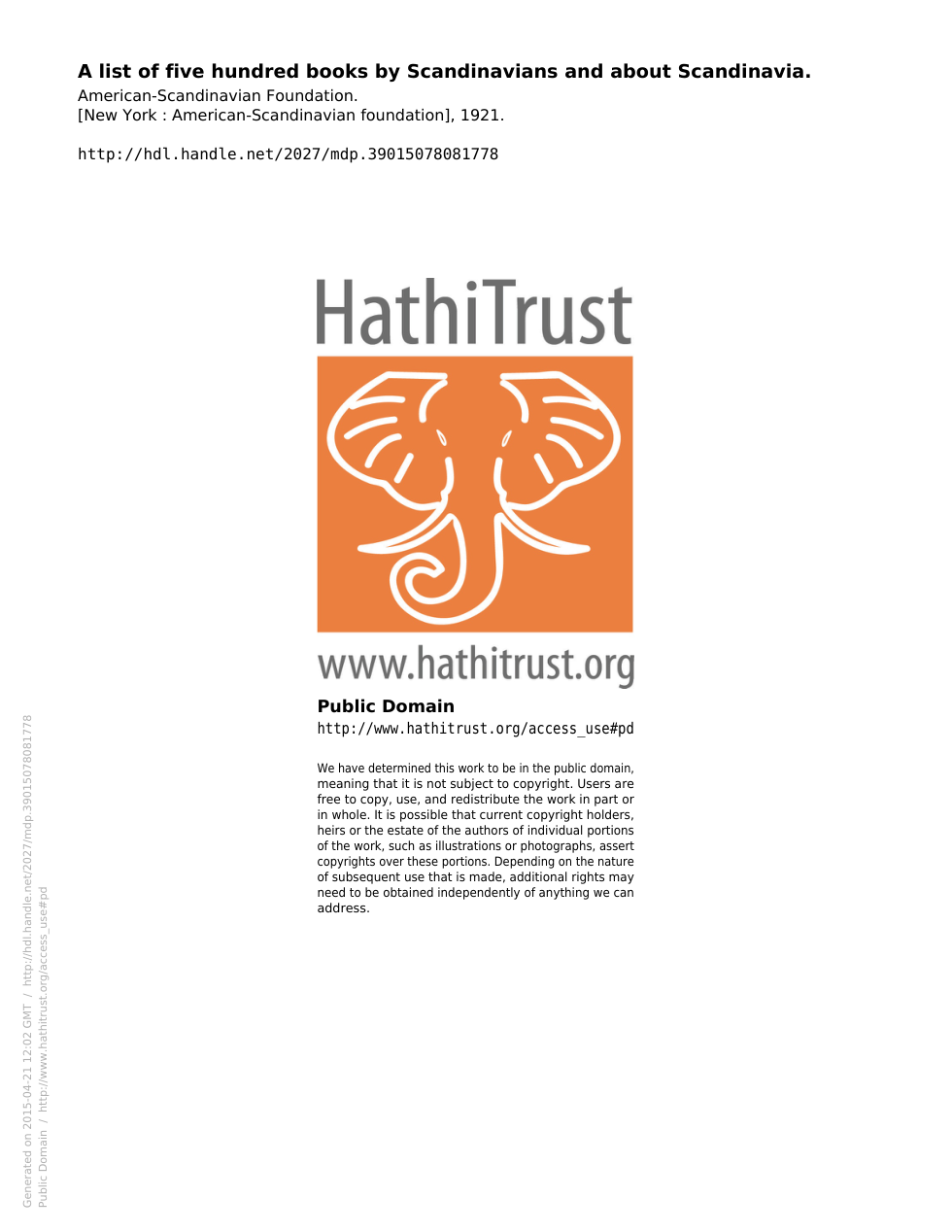 American-Scandinavian Foundation - A list of five hundred books cover