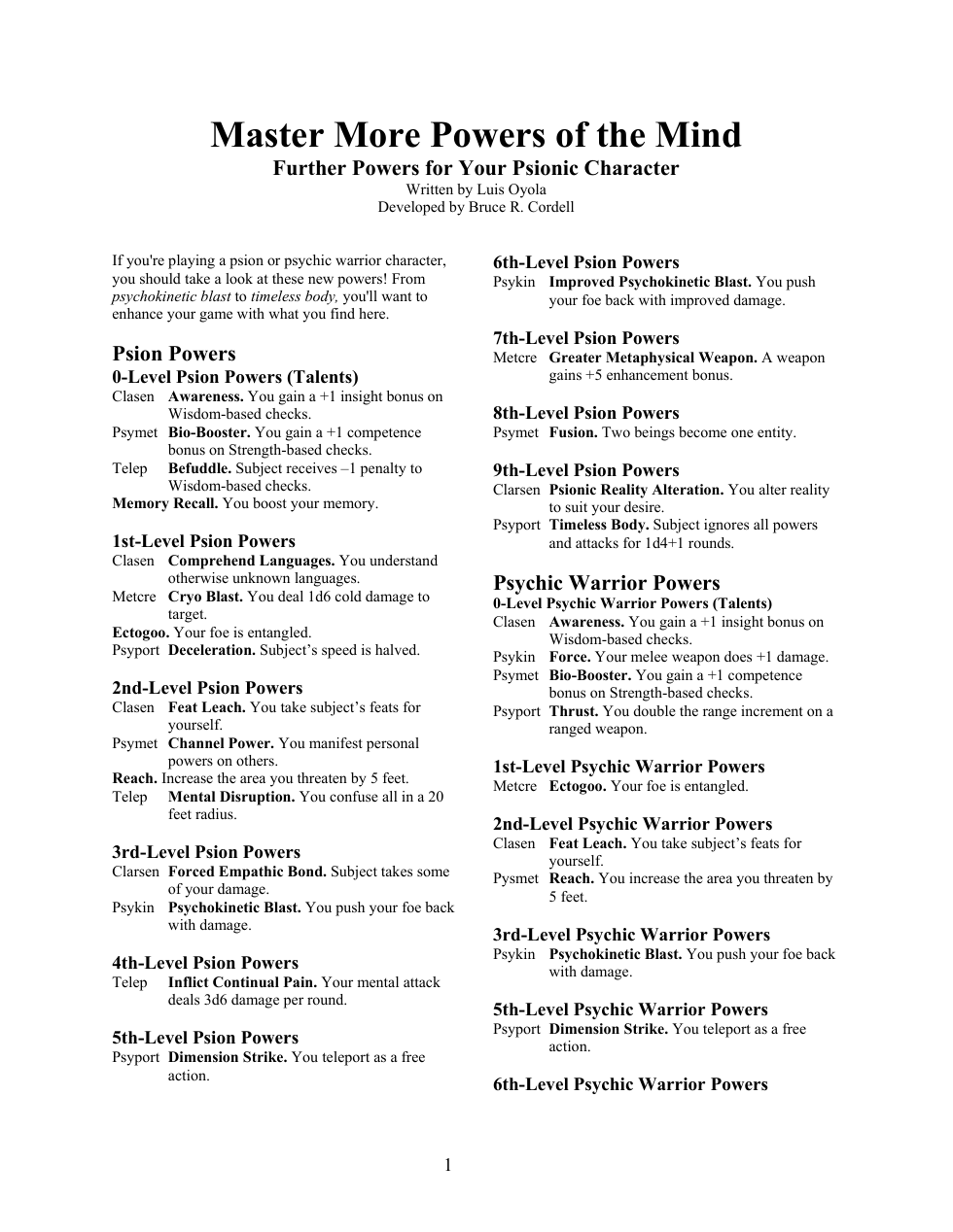 Psionics Handbook - Master More Powers of the Mind cover