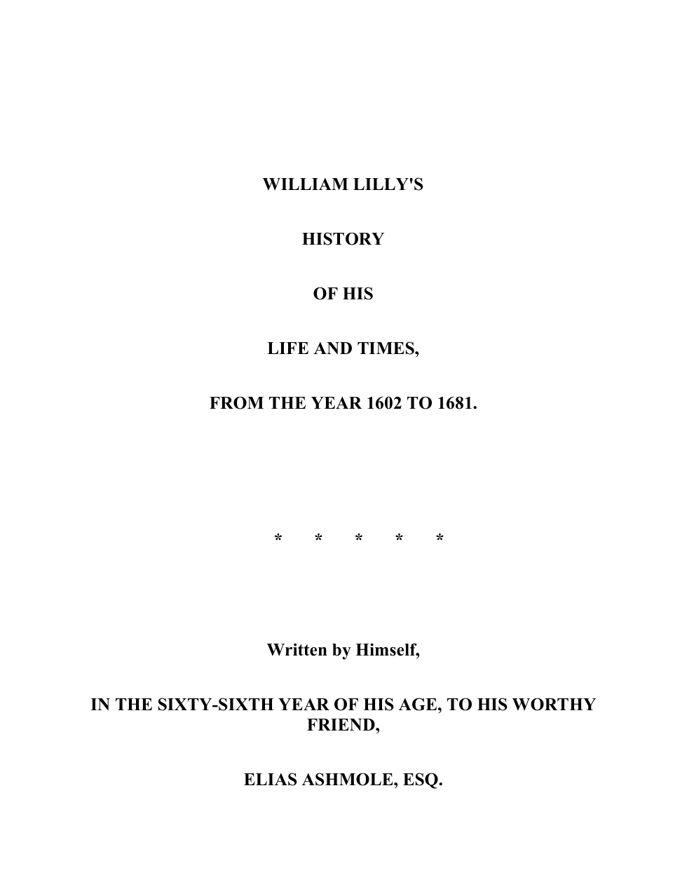 Lilly, William - 1668 - Autobiography cover