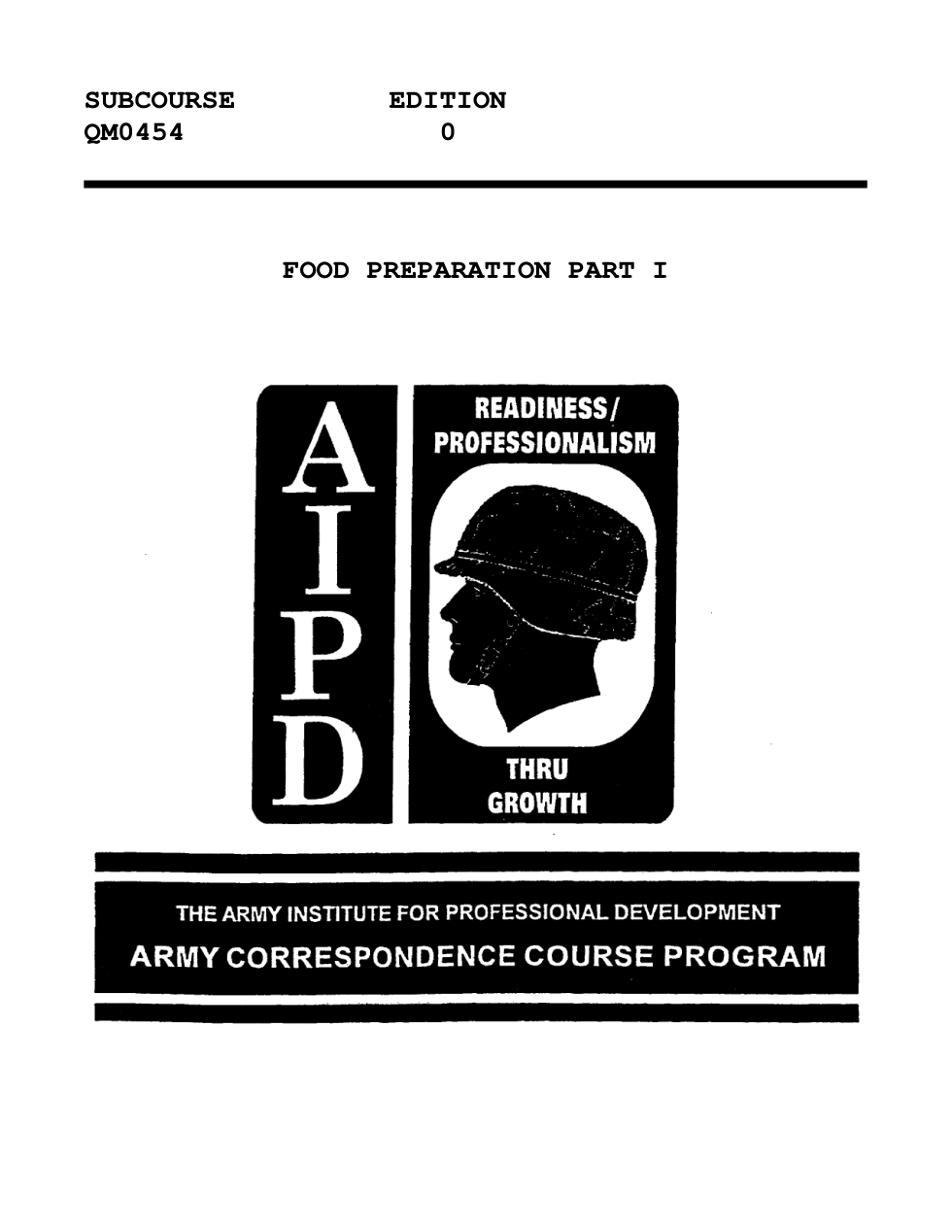 ARMY Food Preparation Part I QM0454 85 pages cover
