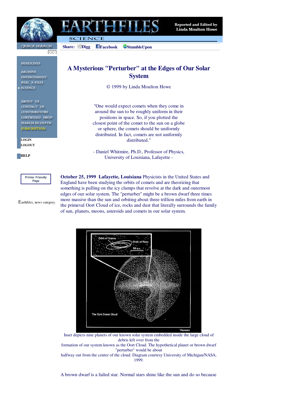 10 25 1999 A Mysterious Perturber at the Edges of Our Solar System cover