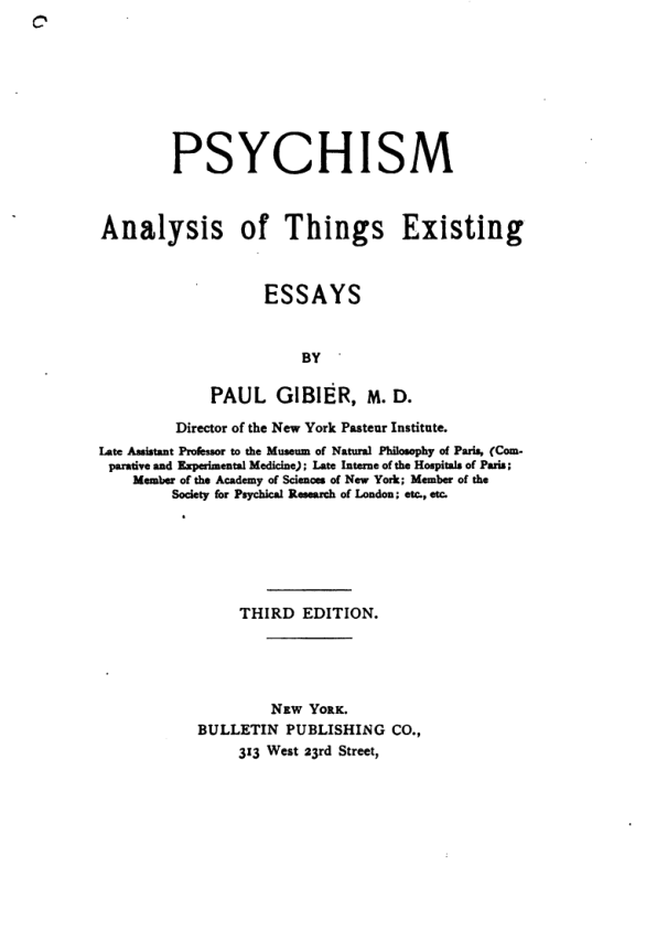 Psychism Analysis of Things Existing - P Gibier cover