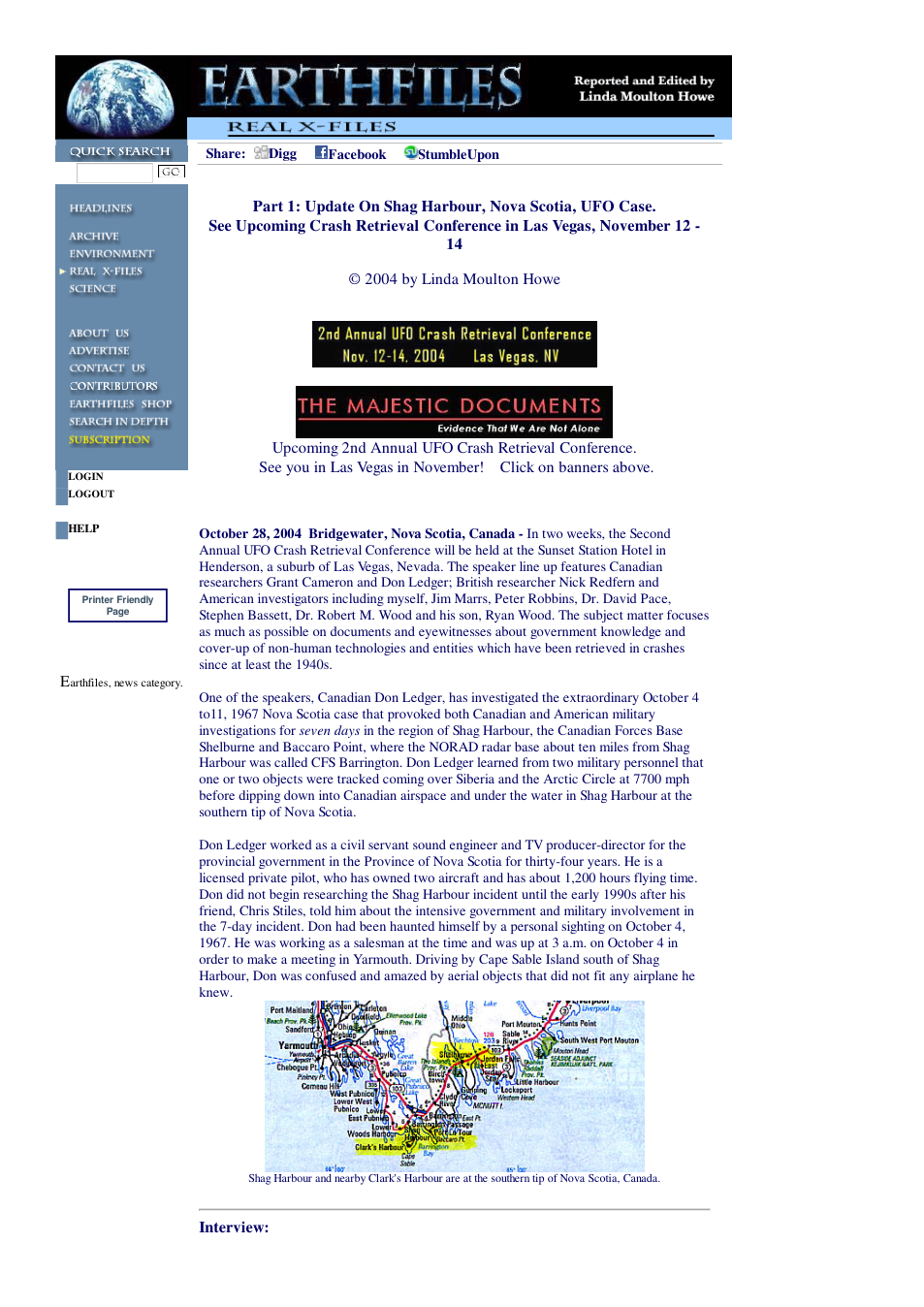 10 29 2004 Part 1 Update On Shag Harbour, Nova Scotia, UFO Case. See Upcoming Crash Retrieval Conference in Las Vegas, November 12 - 14 cover