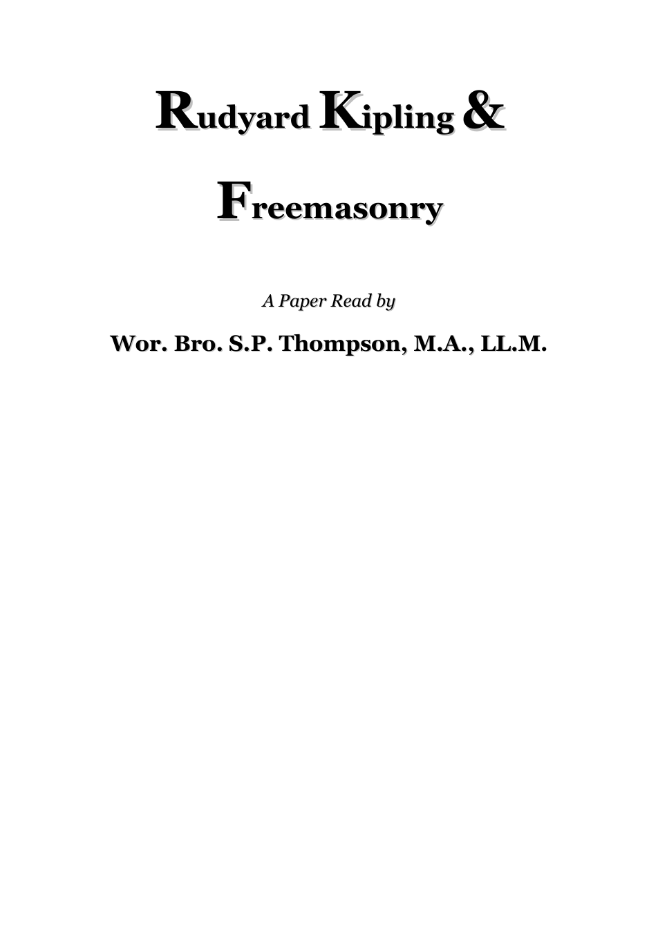 Rudyard Kipling & Freemasonry - S Thompson cover