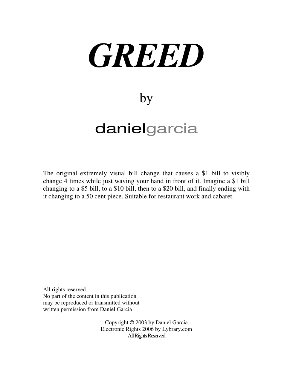Daniel Garcia - Greed cover