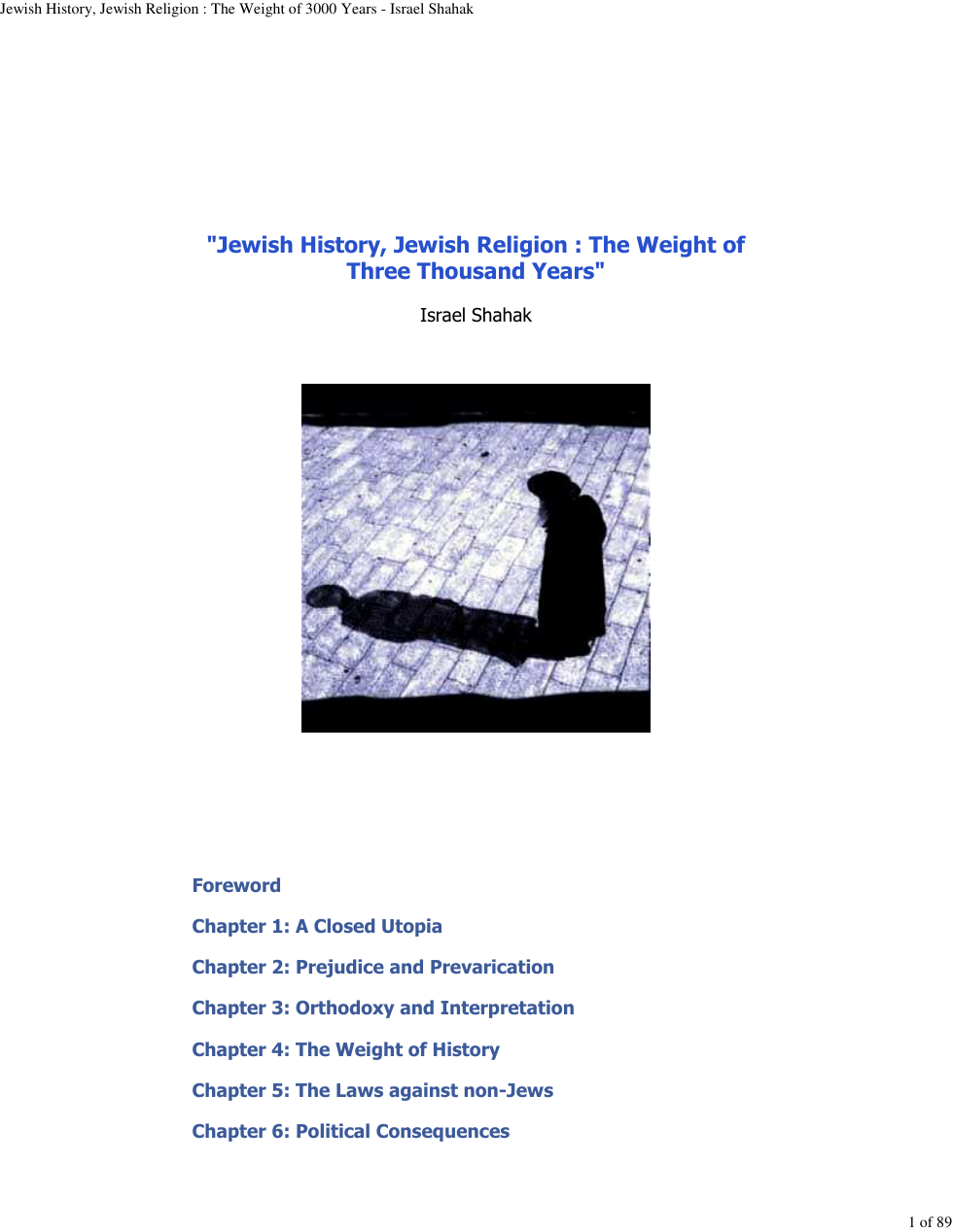 Shahak, Israel - Jewish History, Jewish Religion - The Weight of 3000 Years cover