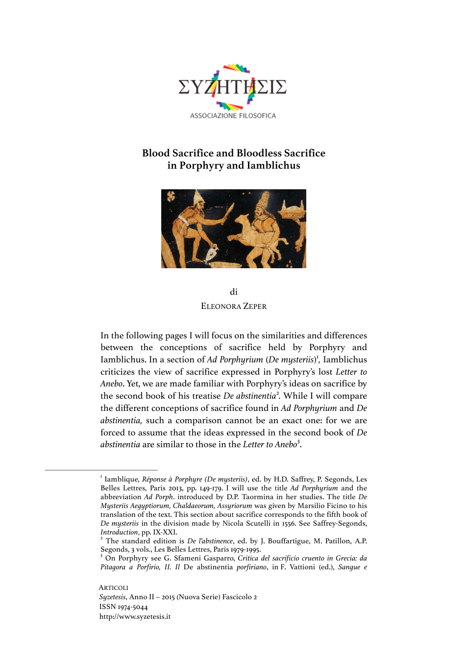 Blood Sacrifice and Bloodless Sacrifice in Porphyry and Iamblichus cover