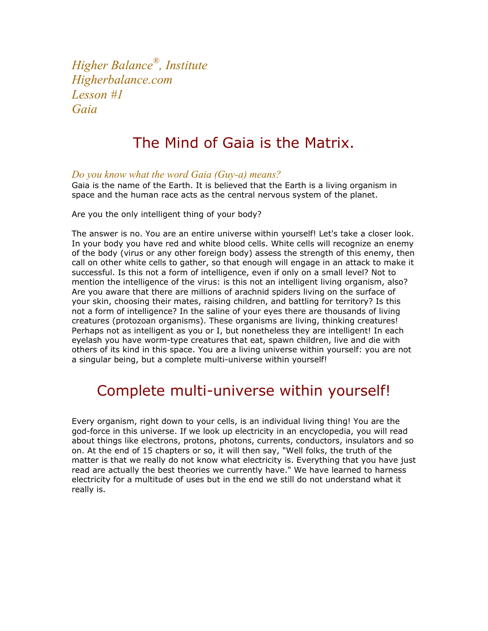 Higher Balance - The Gaia Mind is the Matrix cover